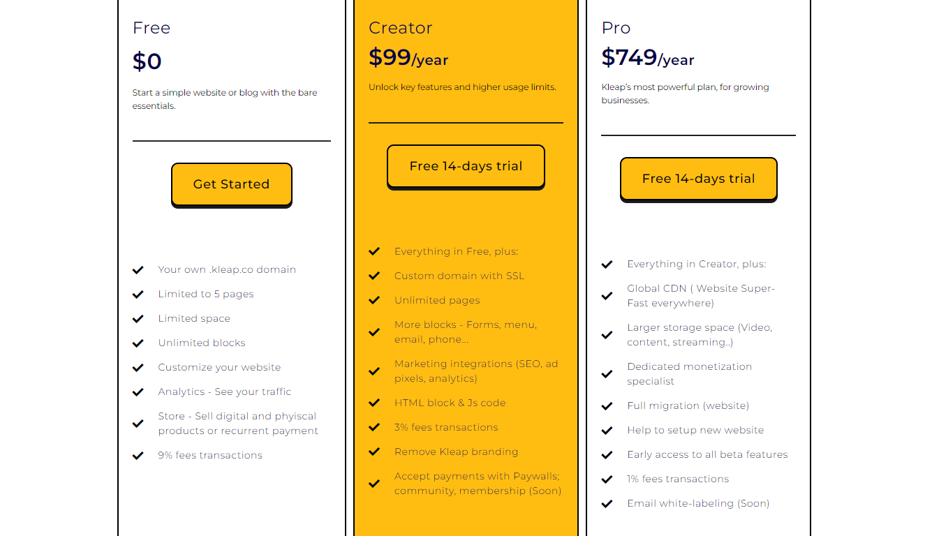 kleap ai pricing